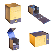 Boîte de parfum haut de gamme bleue et dorée avec gaufrage et doublure en éponge, boîte rigide à fermeture magnétique de luxe