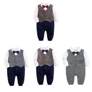 Combinaison de cérémonie élégante pour nouveau-né garçon 2021, style gentleman, à manches longues, avec nœud papillon, tenue de smoking, vêtements pour bébé de 0 à 24 mois - Product Image 1