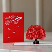 Tarjeta de Felicitación Creativa 3D con Diseño de Árbol de Hojas de Arce, Tarjeta de Regalo Rectangular Plegable Roja para Negocios y Festivales