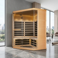 Sauna sec infrarouge moderne en bois massif de cèdre rouge/cèdre d'Hemlock pour 3-4 personnes, avec panneau de commande informatisé et prise de toit.