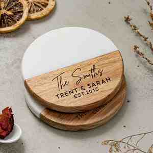 Posavasos Personalizados de Mármol Redondo y Madera de Acacia - Posavasos con Logotipo para Regalos Corporativos, Eventos, Estilo Nórdico - Product Image 2