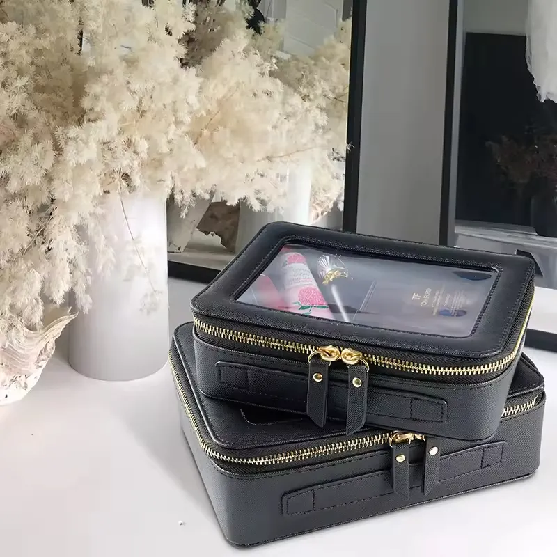 Bolsa multifuncional transparente e transparente, em que podem ser guardados cosméticos e acessórios, bolsa pequena e fácil de transportar para maquiagem