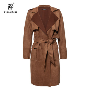 カスタム2019最新秋物ヴィンテージ風サッシュベルト付きフルスリーブポケット付き無地ロングオーバーサイズレディースポリエステルトレンチコート - Product Image 1