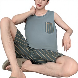 Men's Floral Sleeveless Tank Top Set Crew Neck Knitted Cotton Breathable Vintage Casual Summer Wear 200g - Product Image 2