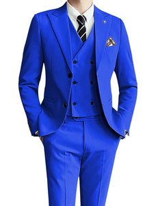 Conjunto de traje de boda de tres piezas para hombre, conjunto de una sola botonadura con características transpirables y de talla grande, chaqueta, chaleco, pantalones, conjunto de traje de boda, tipo chaleco, de talla grande, para hombre, de la marca, de la talla grande, de la marca, de la serie de la primavera, de la serie del año - Product Image 4