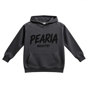 Sweat-shirt à capuche surdimensionné pour homme Pearia, imprimé numérique uni, en molleton de coton, décontracté, avec poche avant, noir, pour l'automne - Product Image 6