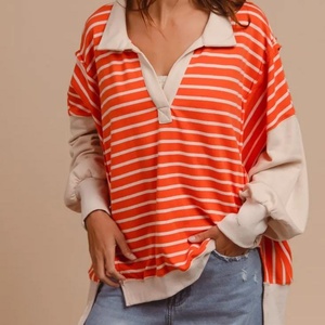 Blusas de Mujer a la Moda con Rayas y Contraste de Color, Cuello en V, Sudadera Holgada con Estampado - Product Image 4