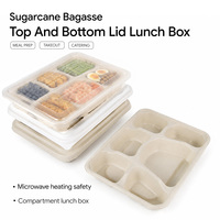 Plateau repas écologique compostable à 6 compartiments Assiette de bagasse de canne à sucre jetable avec couvercle