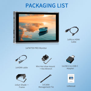 FEEL WORLD FW759 PRO Kamera monitor mit Sonnenschutz, F970-Batterieplatte, Mini-HDMI-Kabel, Unterstützung für benutzer definiertes LOGO - Product Image 6