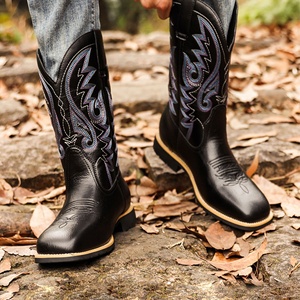 <span class=keywords><strong>Stivali</strong></span> da Cowboy da <span class=keywords><strong>Uomo</strong></span> in Pelle Nera e Marrone, <span class=keywords><strong>Stivali</strong></span> da Trekking Retrò di Lusso, <span class=keywords><strong>Stivali</strong></span> da Moto Ricamati a Metà Polpaccio, Taglia 48 - Product Image 5