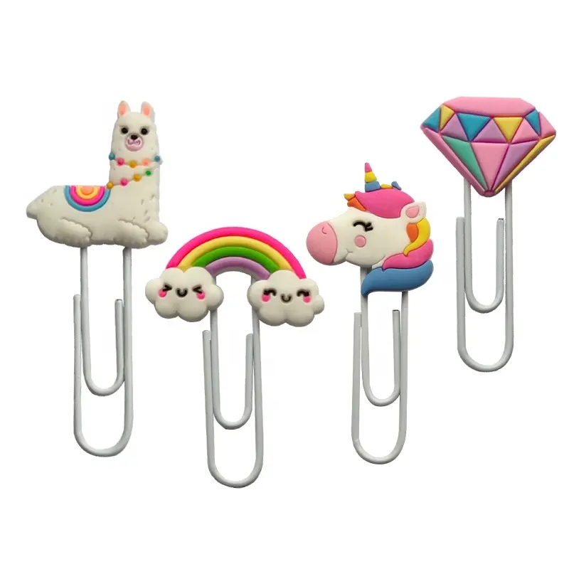 Nuovi Arrivi Pvc Morbido in Gomma Arcobaleno Unicorn Forma di Clip di Carta, Lama Clip di Carta, Diamante Clip di Carta Segnalibro