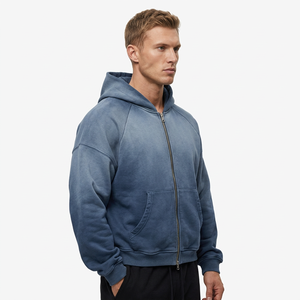 Men's Acid Wash <b>Zip</b>-Up <b>Hoodie</b> 100% Cotton French Terry Hooded Sweatshirt <b>Pocket</b> Casual Streetwear - Product Image 2