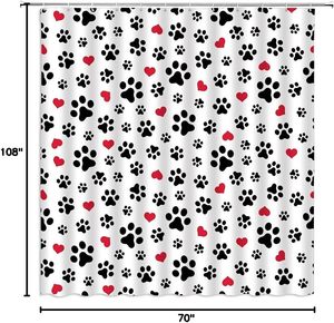 Cortina de ducha con estampado de pata de perro, amantes de las mascotas, lindo gatito, gato, huella, corazón de amor rojo, baño abstracto, decoración del hogar personalizada en Stock - Product Image 6