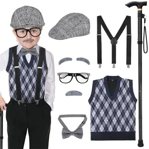 Grandpa Costume Dress up Outfit Accessories Old Man Costume Kids 100 Days Of School Boys Costume