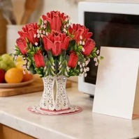 Tarjeta de Felicitación 3D con Ramo de Flores, Diseño de Florero con Flores de Cerezo, Impresión Digital en Papel, Barnizado Mate, Estilo Europeo