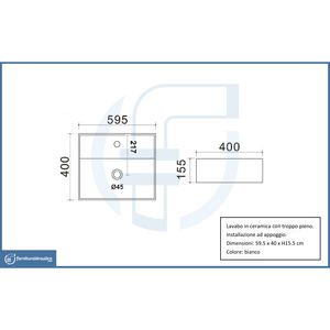 Lavabo de Sobremesa La52 de 59.5x40cm, Lavabo Moderno y Rústico para Baño, Material de Porcelana, Mármol y Piedra para Hoteles - Product Image 3