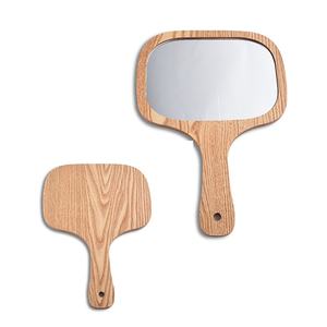Contracted Design Cosmetic Handheld Custom Logo Hand Held <b>Compact</b> Make up Wooden <b>Mirror</b> - Product Image 6
