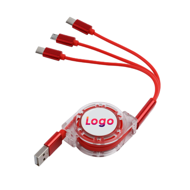 High-Speed 3 in 1 Type C 1m Mini Retractable Reel Portable Android & iPhone Fast Charging Data Cable with Micro USB Charger