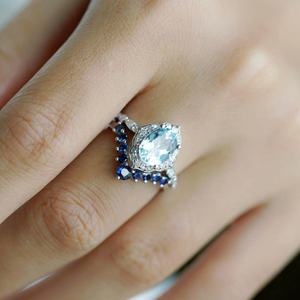 Anillo de Compromiso de Plata de Ley S925 con Bisel Floral Ovalado y Aguamarina, Joyería Elegante para Mujer, Venta al por Mayor, Estilo Vintage - Product Image 4