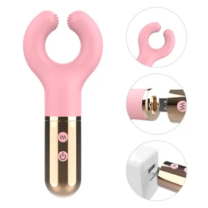 USB充电情侣医用硅胶叉小迷你乳头阴蒂振动器日本热按摩色情女孩性玩具