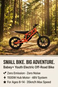 Moto électrique tout-terrain pour enfants haute vitesse Babey+ <span class=keywords><strong>Max</strong></span> 35KM/H, 210MM de garde au sol, amortissement complet, mini moto de trail 1500W - Product Image 5