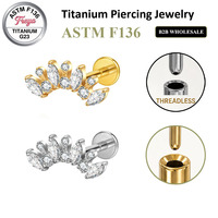Piercing plat sans filetage en titane Freya G23 avec zircon pour cartilage, hélix, tragus – Bijou pour oreilles sensibles