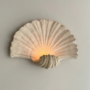 Portavelas y Lámpara de Pared de Concha de Arenisca de Mármol Natural, Decoración Boho Costera, Luz de Mesa/Pared de Doble Uso - Product Image 1
