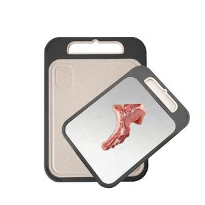 Planche à découper double face en acier inoxydable 304 et paille de blé, anti-humidité, antibactérienne, écologique, 35x25cm, pour légumes et viande - Product Image 1