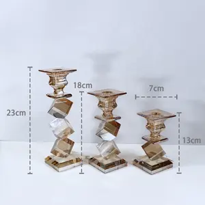 Single Hand Luxury Color Crystal Candlestick Decorative Ornaments Geometric Shape Crystal Candle Holder