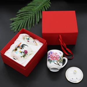 Rongqi Bone China Covered <b>Cup</b> With Lid Gold Rim High End <b>Ceramic</b> Conference <b>Cup</b> Business Gift - Product Image 4