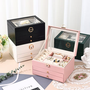 Organisateur de bijoux de luxe à tiroirs multicouches avec fenêtre transparente, présentoir élégant pour la maison, boîte de rangement haut de gamme pour bagues et boucles d'oreilles - Product Image 1