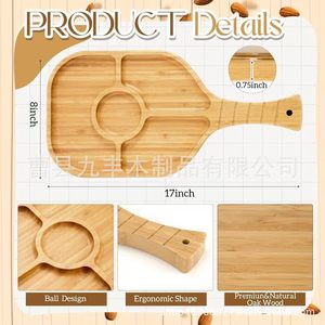 Plateau de service en bois Jiufeng en forme de raquette avec poignée, multi-compartiments pour snacks, fruits, noix, fromages, charcuterie - Product Image 4