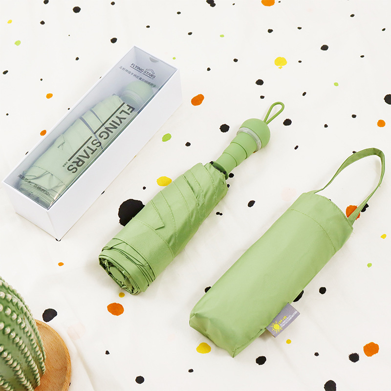 Poignée de parapluie rétractable verte à 6 os, en boîte cadeau