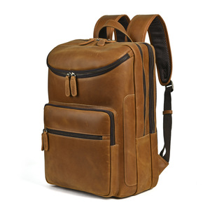 Crazy Horse Leather Men's <b>Backpack</b> Large Capacity 36-55L Casual Travel Business <b>Backpack</b> Solid Color Dark <b>Brown</b> Light <b>Brown</b> - Product Image 5