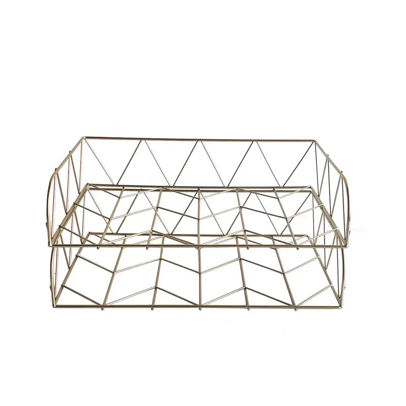 뜨거운 판매 사무실 공급 2 레이어 골드 금속 와이어 데스크 문서 홀더 파일 편지 트레이 주최자