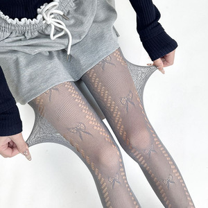 Black Fishnet <b>Tights</b> With Bow Pattern 20D Sheer <b>Thin</b> Pantyhose For Women Four Seasons Wear - Product Image 3