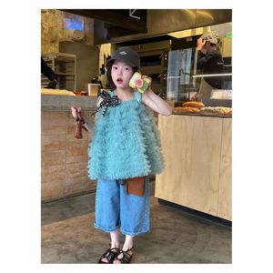 Ensemble deux pièces pour filles, <span class=keywords><strong>jupe</strong></span> en tulle à bretelles et <span class=keywords><strong>jean</strong></span> droit, style coréen, décontracté, pour tous les jours, printemps-été - Product Image 3