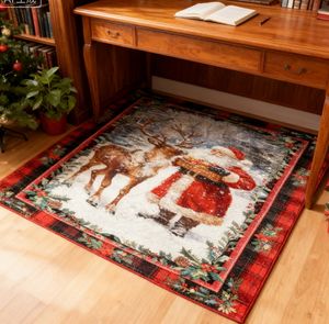 Tapis de luxe festif personnalisé en fausse fourrure de renne et de Père Noël, antidérapant, pour entrée et salon, vente en gros - Product Image 6