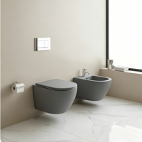 Ensemble WC suspendu sans bride en céramique noir mat gris, design moderne et luxueux, collection 2026