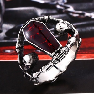 Emo for Punk Women Men Fancy Dress Jewelry Vintage Punk Fashion Skull Engagement Gifts Party Red <b>Rings</b> 316 Stainless Steel - Product Image 2