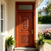 Porte d'entrée en bois massif sculptée à la main de qualité supérieure avec vitre en transom pour porte d'entrée