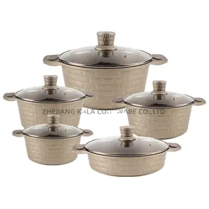 10 Cái Cookware Set Không Dính Đá Cẩm Thạch Cookware Set Bán Chạy Nhôm Nấu Ăn Pot Set Không Dính Cookware Mềm Cảm Ứng Xử Lý