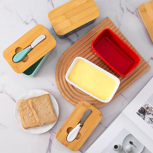 Boîte à fromage frais occidentale ensemble en porcelaine boîte à <span class=keywords><strong>beurre</strong></span> en céramique avec couvercle en bambou et bois avec couteau réservoir scellé boîte à <span class=keywords><strong>beurre</strong></span> - Product Image 5
