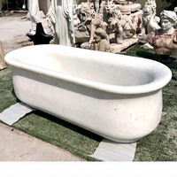 Bak Mandi Marmer Solid Alami, Bak Mandi Berdiri Bebas Ukiran Tangan dengan Fungsi Berendam untuk Kamar Mandi Vila Mewah