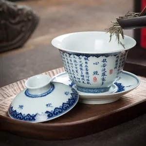 Vente en gros de trois types de bol de couverture service à thé rétro de kung fu bol à thé bol à thé de vacances en céramique avec cérémonie à la main