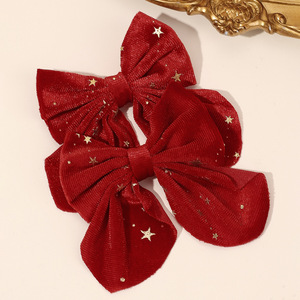 Red Velvet Star <b>Bow</b> Hair <b>Clips</b> Fabric Hair Barrettes For Girls Autumn Winter Christmas Party Side Kids Hair Accessories - Product Image 1