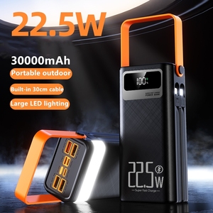 Banco de energía de alta capacidad 30000mAh 22,5 W Pantalla LED de carga rápida 4USB Tipo-C Banco de Energía de salida 30000mAh Construido en 2 cables 30cm - Product Image 5