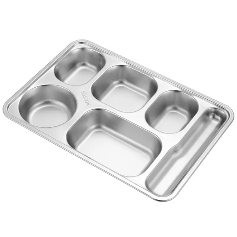 Stainless Steel 5 Compartment Lunch Tray School Restaurant Dinner Plate Divided Trays