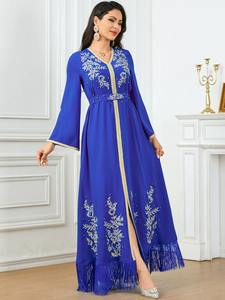 Elegante Abaya Musulmana Azul con Bordado y Cuentas de Estilo Marroquí y Dubái para la Fiesta del Ramadán y el Eid de LEDUO - Product Image 3