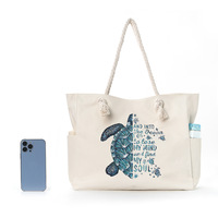 Grand sac de voyage en toile de couleur unie pour l'été, sac de plage pour femmes avec poignée en corde, poches latérales pour bouteilles d'eau